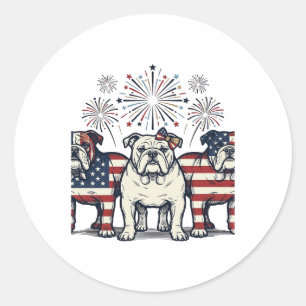 Adesivo Redondo Fogueira Patriótica Bulldog Desenho Vintage