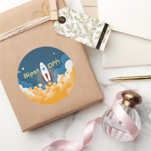 Adesivo Redondo Foguete Espacial Personalizado Nome