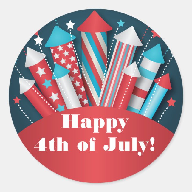 Adesivo Redondo Foguetes Fireworks - Vinhetas do Partido 4 de julh (Frente)