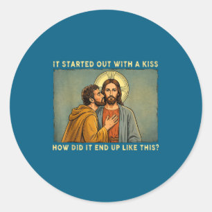 Adesivo Redondo Foi apenas um beijo jesus & judas meme engraçado