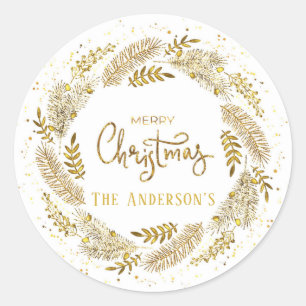 Adesivo Redondo Foil Digital Gold Merry Natal Personalizado