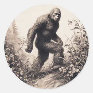 Adesivo Redondo Folclore da Ilustração Vintage Bigfoot