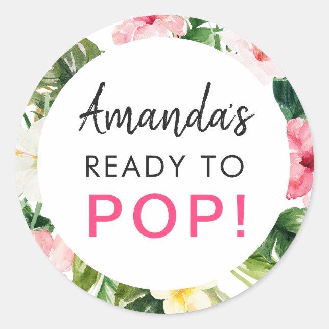 Adesivo Redondo Folgas tropicais prontas para o Chá de fraldas Pop (Frente)