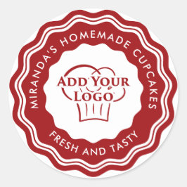 Adesivo Redondo Folha de bolos de logotipo vermelho moderno