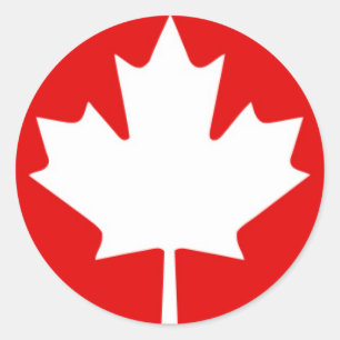 Adesivo Redondo Folha de bordo branca no fundo vermelho