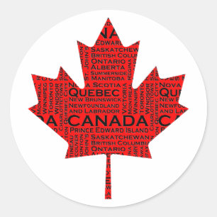 Adesivo Redondo Folha de Caracteres Canadense com Texto