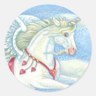Adesivo Redondo Folha de Corações Voadores Unicorn PEGASUS STICKER