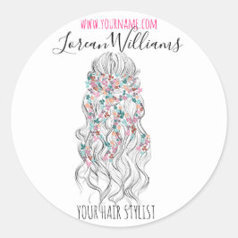 Adesivo Redondo Folha de Estilhamento do Cabelo ondulado do Pastel