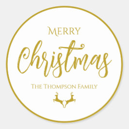Adesivo Redondo Folha de Faux-Gold Felry Christmas| Family Name