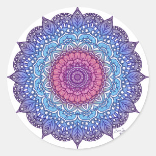 Adesivo Redondo Folha de Flor Roxa Mandala