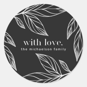 Adesivo Redondo Folha de inverno com amor e nome Feriado de Natal