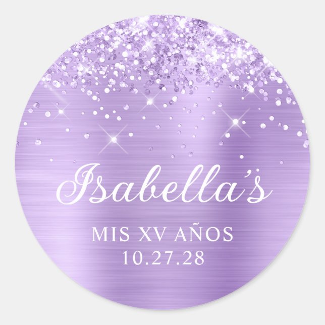 Adesivo Redondo Folha de Lavanda brilhante Mis XV Años (Frente)
