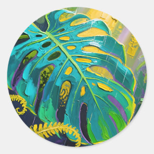 Adesivo Redondo Folha de Monstera Selva Chuva