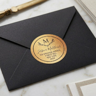 Adesivo Redondo Folha de Ouro e Fita de Fundo Personalizada Monogr