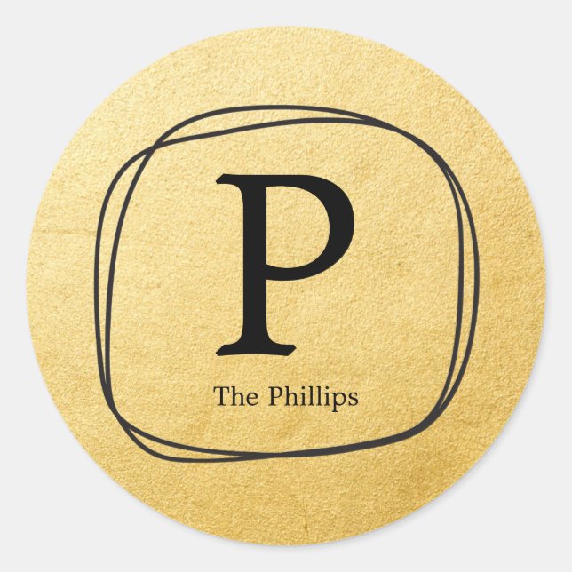 Adesivo Redondo Folha de Ouro e Paleta Preta Desenhada Quadro Favo (Frente)