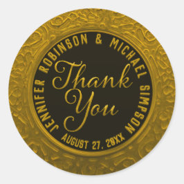 Adesivo Redondo Folha de Ouro Faux e Black Obrigado