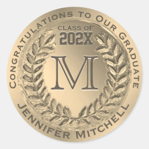 Adesivo Redondo Folha de Ouro Faux Graduação