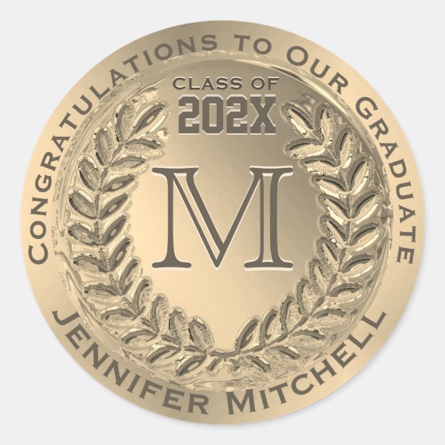 Adesivo Redondo Folha de Ouro Faux Graduação (Frente)