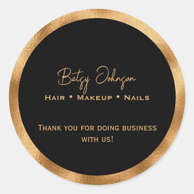 Adesivo Redondo Folha de Ouro Negra e Faux Obrigado Sticker (Frente)