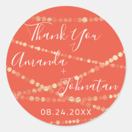 Adesivo Redondo Folha de Ouro Rosa Jardim Nome Data Coral Dourado 