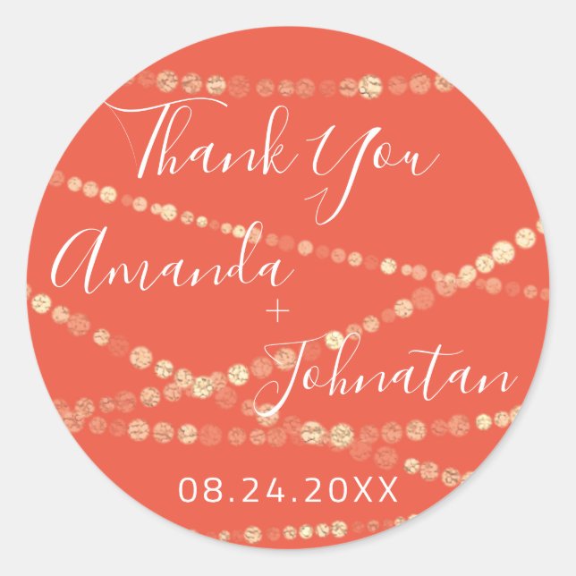 Adesivo Redondo Folha de Ouro Rosa Jardim Nome Data Coral Dourado  (Frente)