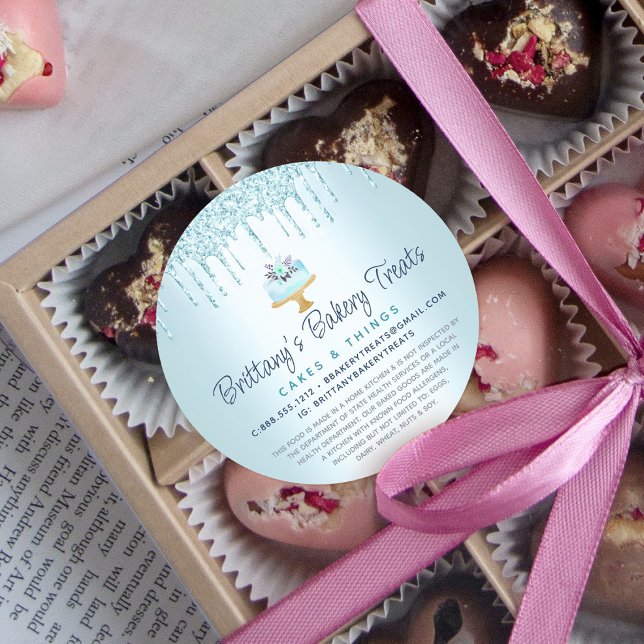 Adesivo Redondo Folha de padaria Turquesa de pastelaria Glitter Dr (Criador carregado)