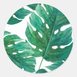 Adesivo Redondo Folha de Palma Verde Tropical Casamento de Verão H