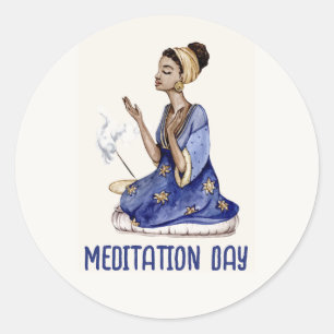 Adesivo Redondo Folha de Vinheta do Dia de Meditação