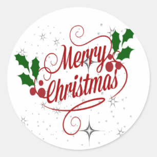 Adesivo Redondo Folha de Vinheta Feliz de Natal