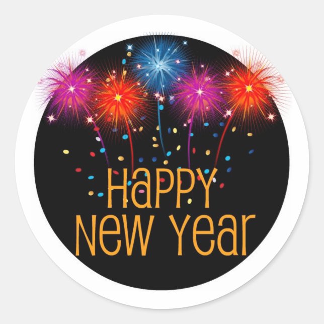 Adesivo Redondo Folha do feliz ano novo (Frente)