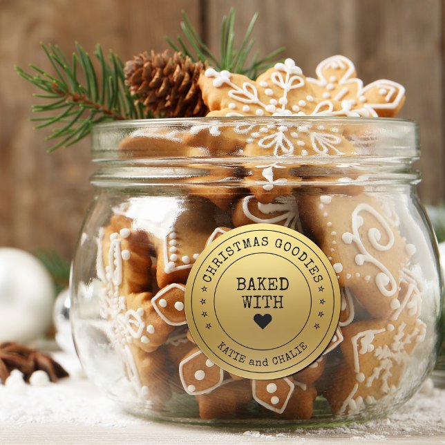 Adesivo Redondo Folha Dourada de Impressão de Natal (Faux Foil Gold Christmas Goodies Classic Round Sticker)