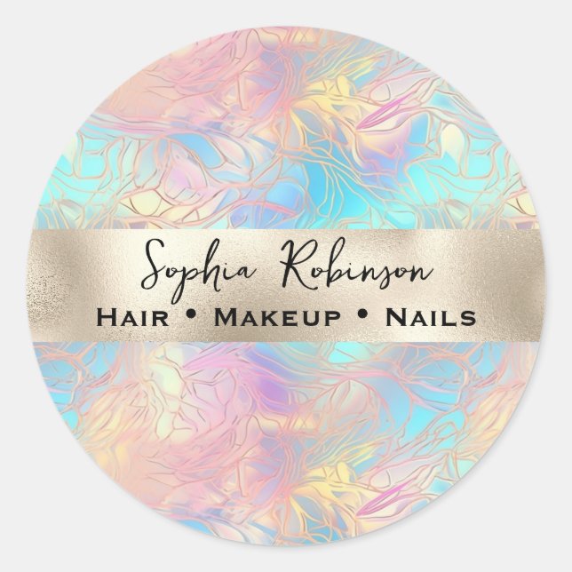 Adesivo Redondo Folha Elegante Iridescente e Pérolas (Frente)