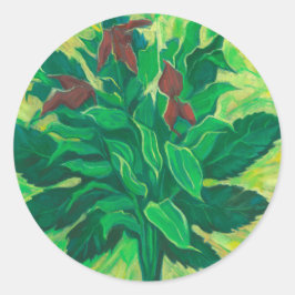 Adesivo Redondo Folha, Folhas e Orquídeas, Pintura Floral