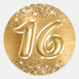 Adesivo Redondo Folha Glittery Gold Número 16 Aniversário