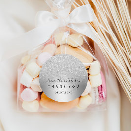 Adesivo Redondo Folha metálica ombre de prata Obrigado