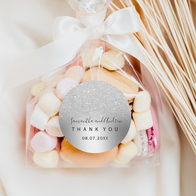 Adesivo Redondo Folha metálica ombre de prata Obrigado (Criador carregado)