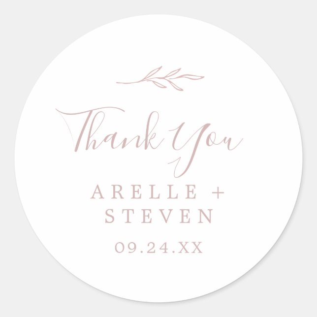 Adesivo Redondo Folha mínima | Rosa Esbranquiçada Agradeço A Vinhe (Frente)