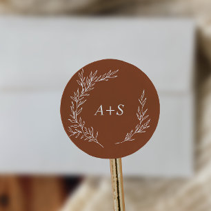 Adesivo Redondo Folha mínima Selos De Envelope Terracotta Monogr