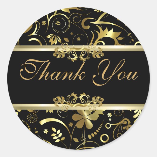 Adesivo Redondo Folha Negra Elegante e Dourada Parecem Damascos Fl (Frente)