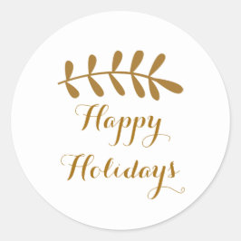 Adesivo Redondo Folha Rústica Dourada Elegante Simples Branco