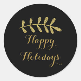 Adesivo Redondo Folha Rústica Dourada - Queda Negra Simples Elegan