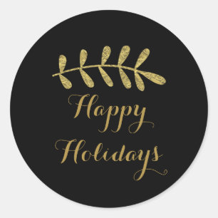 Adesivo Redondo Folha Rústica Dourada - Queda Negra Simples Elegan