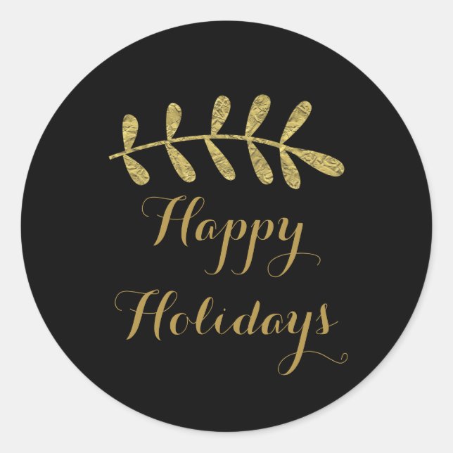 Adesivo Redondo Folha Rústica Dourada - Queda Negra Simples Elegan (Frente)