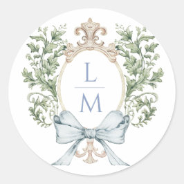 Adesivo Redondo Folha Tradicional com Arco | Casamento Monograma