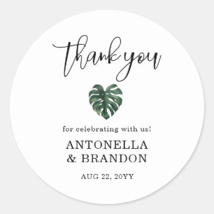 Adesivo Redondo Folha Verde de Monstera Casamento