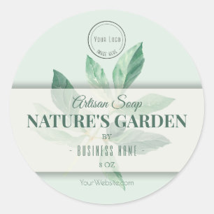 Adesivo Redondo Folha verde de sabão de produto de beleza natural