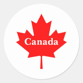 Adesivo Redondo Folha vermelha do Canadá com texto personalizável