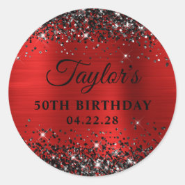 Adesivo Redondo Folha vermelha escura 50.o aniversário