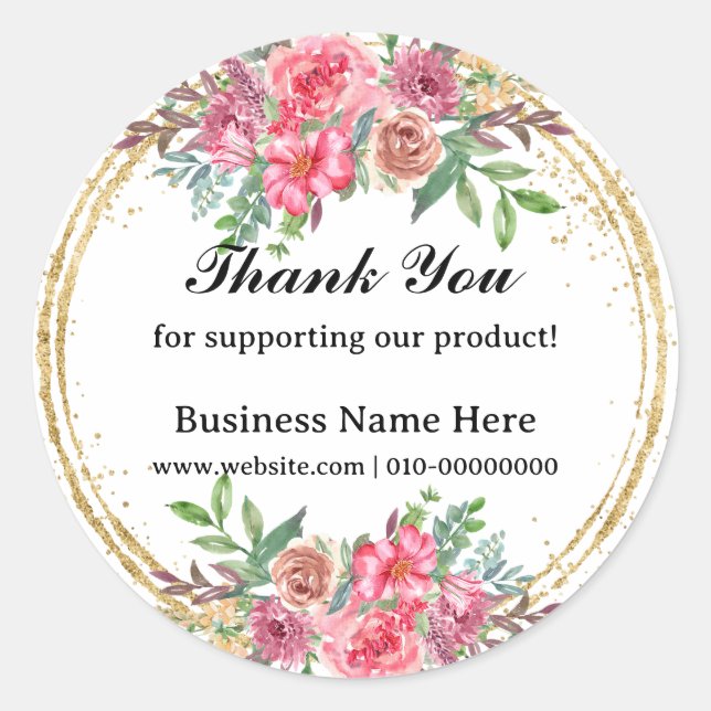 Adesivo Redondo Folhagem Agradecemos o Seu Apoio ao Nosso Negócio (Frente)