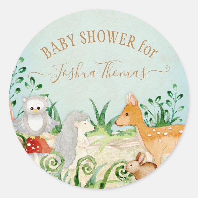 Adesivo Redondo Folhagem Animal Da Floresta De Raposa Azul (Frente)